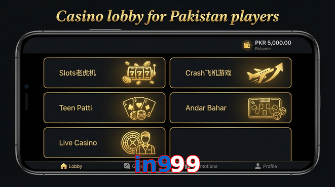 Lobby view of In999 for Pakistan users